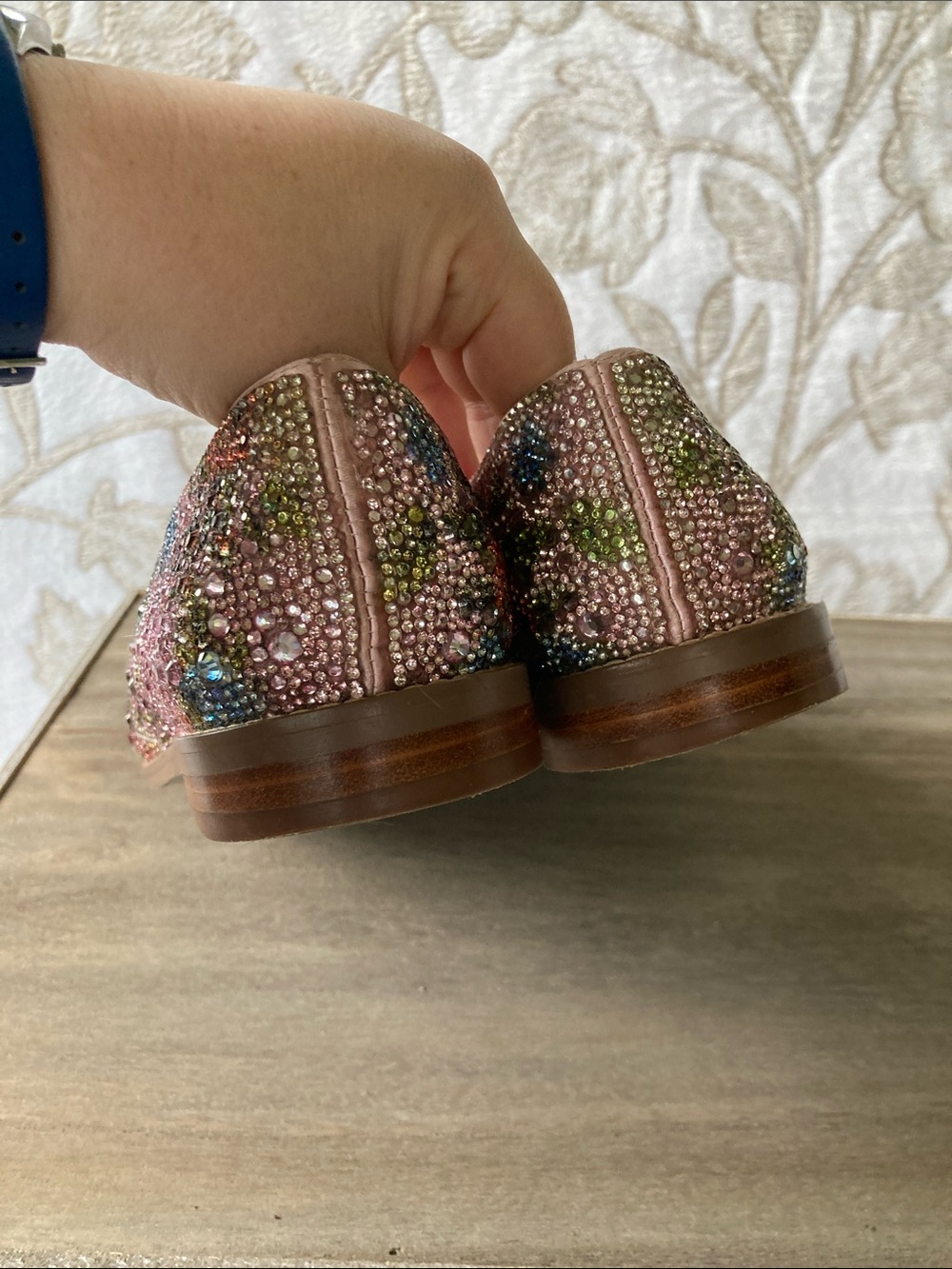 Betsey Johnson Aron Floral Shimmer Rhinestone Embellished Penny Loafers 8.5 - Picture 9 of 14
